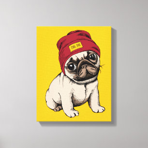 Mini Puppy Hipster Pug Canvas Afdruk