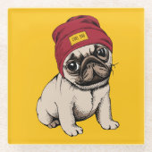 Mini Puppy Hipster Pug Glazen Onderzetter (Voorkant)