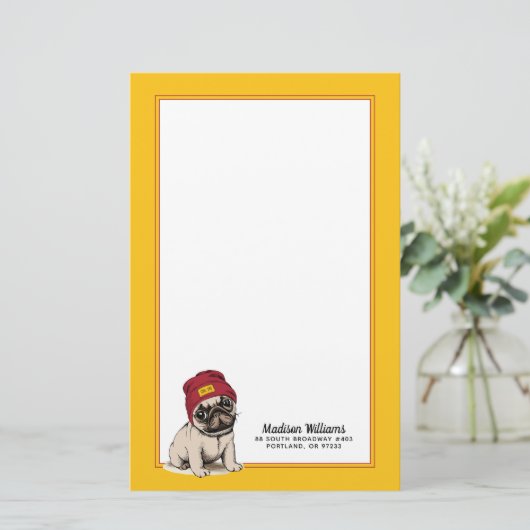 Mini Puppy Hipster Pug | Jouw namen toevoegen Briefpapier (Staand voorkant)
