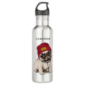 Mini Puppy Hipster Pug | Jouw namen toevoegen Waterfles (Voorkant)