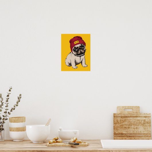 Mini Puppy Hipster Pug Poster (Keuken)
