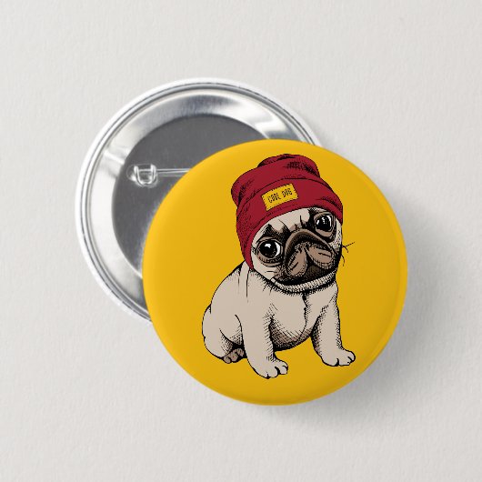 Mini Puppy Hipster Pug Ronde Button 5,7 Cm (Voorkant /achterkant)