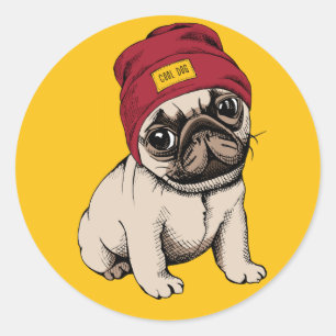Mini Puppy Hipster Pug Ronde Sticker