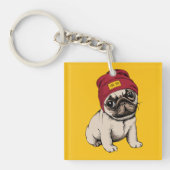 Mini Puppy Hipster Pug Sleutelhanger (Voorkant)