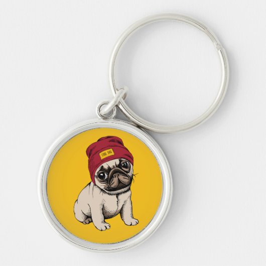 Mini Puppy Hipster Pug Sleutelhanger (Voorkant)