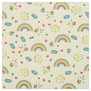 Mini Regenboog Toss op Geel Schattige Retro Patroo Stof