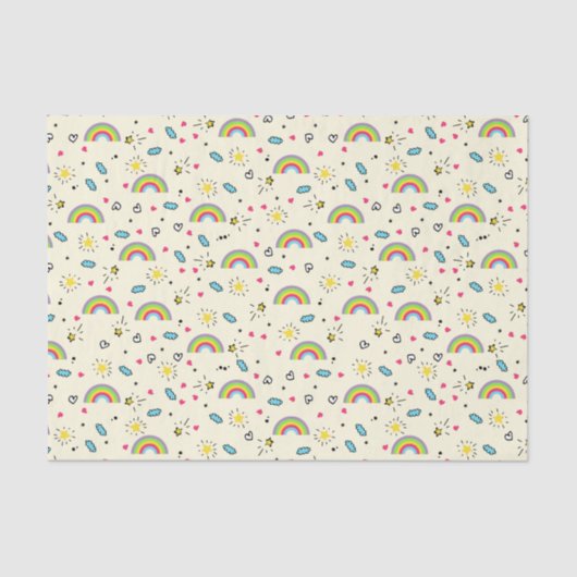 Mini Regenboog Toss op Geel Schattige Retro Patroo Tissuepapier (Voorkant)