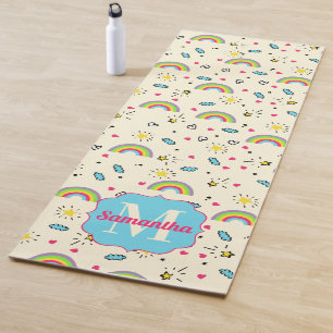 Mini Regenboog Worp op Gele Retro Patroon Monogram Yogamat