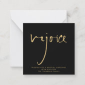 MINI | Rejoice Elegant Script Gold Black Holiday Notitiekaartje (Voorkant)