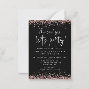MINI Rose Goud Glitter Zwart Uitnodiging voor de V