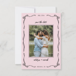 Mini roze grillige strik multi foto RSVP kaartje