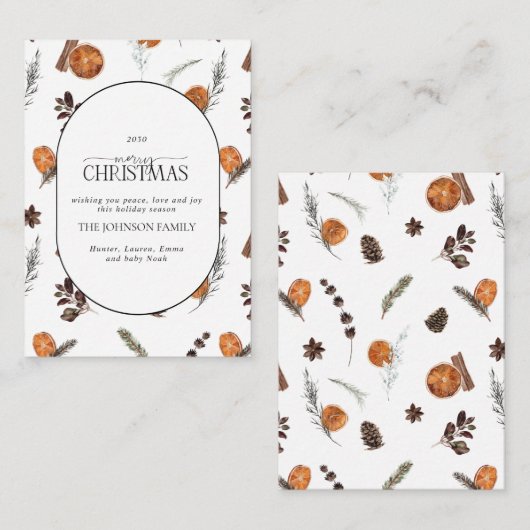 Mini rustiek Sinaasappel boog vrolijk kerstscript Notitiekaartje (Voorkant / Achterkant)