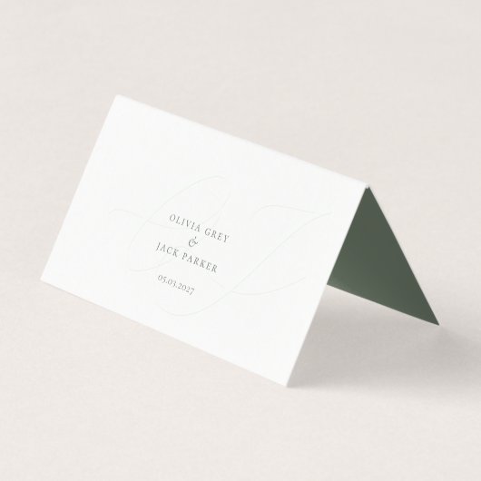 Mini Sage Vert Script Mariage Cartes de Place (Back)