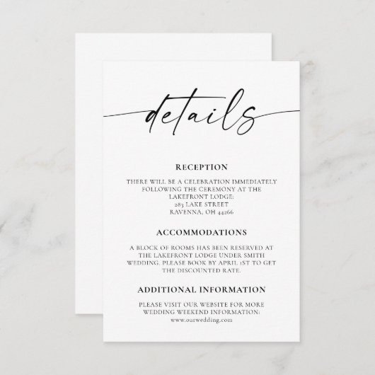 Mini-Script Mariage Détails Carte de boîtier (Devant / Derrière)