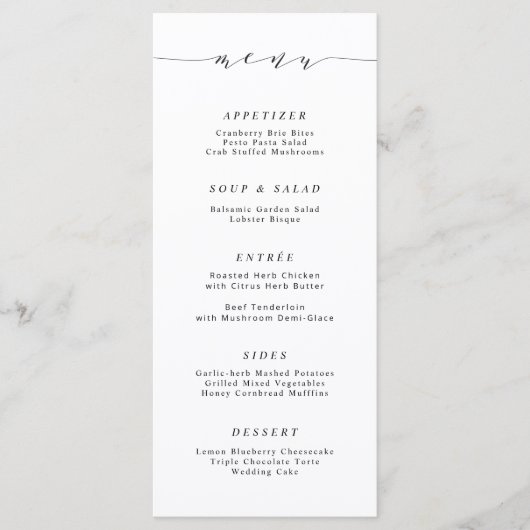 Mini Script Mariage Dîner Menu Carte S105 (Devant)