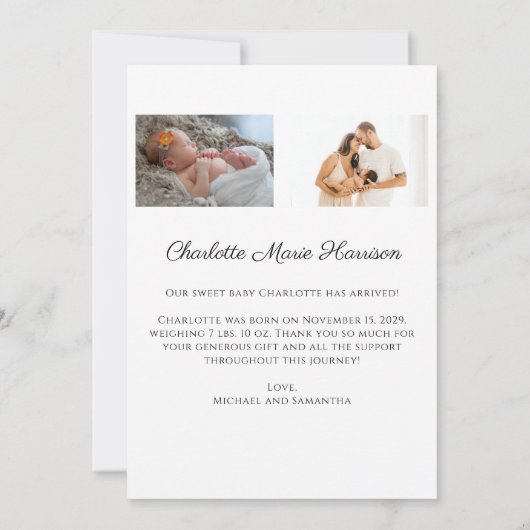 Mini-script photo nouvelle carte Faire-part bébé (Dos)