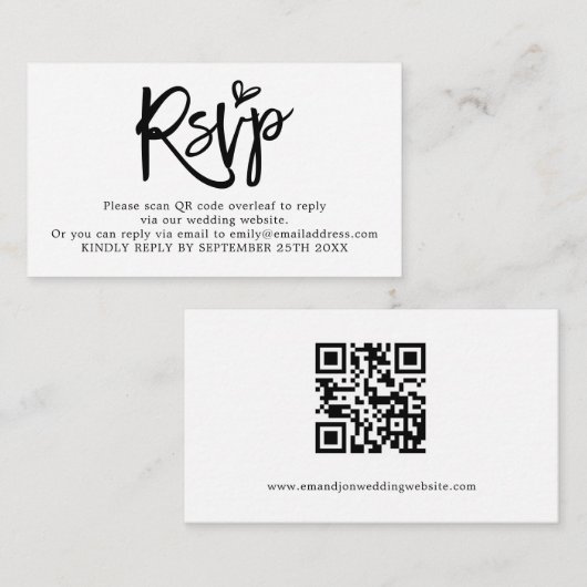 Mini Script QR Code Weddenschap RSVP Informatiekaartje (Voorkant / Achterkant)