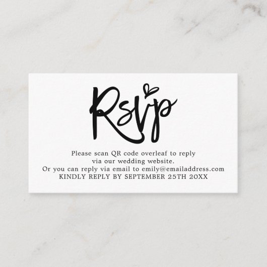 Mini Script QR Code Weddenschap RSVP Informatiekaartje (Voorkant)