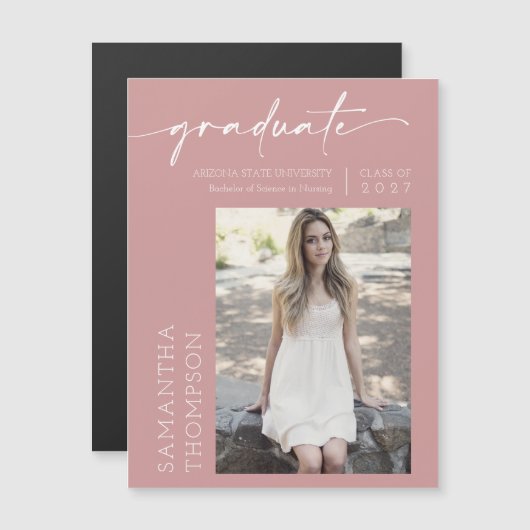 Mini-script rose poussiéreux Magnet pour diplômés (Devant / Derrière)