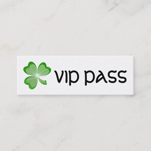 Mini Shamrock blanc 'VIP PASS' carte de visite maigre (Devant)