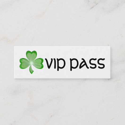Mini Shamrock blanc 'VIP PASS' carte de visite maigre (Devant)
