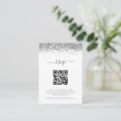 Mini Silver Glitter QR Code Weddenschap RSVP Informatiekaartje (Staand voorkant)