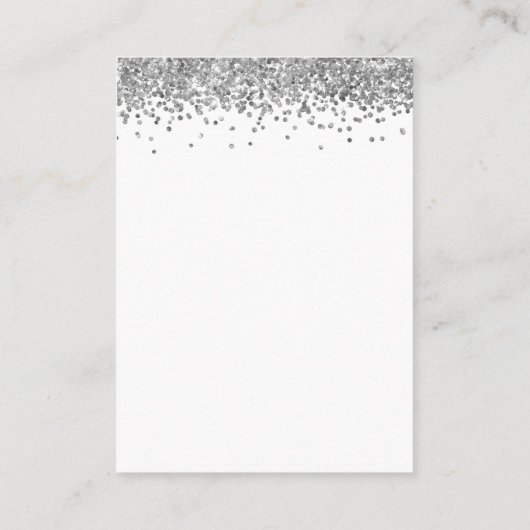 Mini Silver Glitter QR Code Weddenschap RSVP Informatiekaartje (Achterkant)