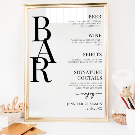 Mini simple barre de menu mariage panneau Poster
