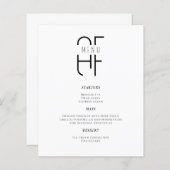 Mini simple monogramme moderne blanc menu du dîner (Devant / Derrière)