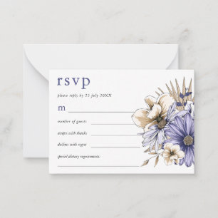 MINI SIZE Paarse Cream Florals Weddenschap RSVP Notitiekaartje