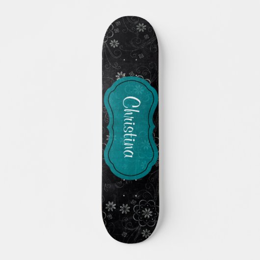 Mini Skateboard Floral Noir (Devant)