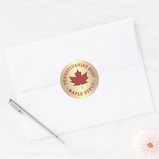 Mini State Name Red Leaf Maple Syrup Promotion Ronde Sticker (Envelop)