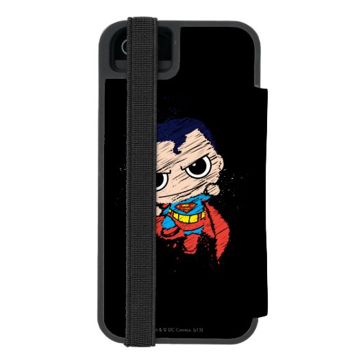 Mini Superman Sketch - vliegen Incipio iPhone Portemonnee Hoesje (Agenda Achterkant)