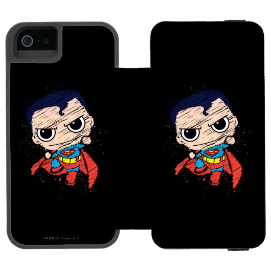 Mini Superman Sketch - vliegen Incipio iPhone Portemonnee Hoesje (Agenda Open)