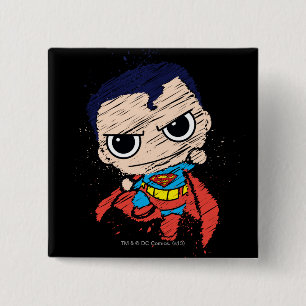 Mini Superman Sketch - vliegen Vierkante Button 5,1 Cm