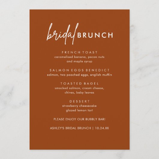 Mini-Terracotta Bridal Brunch Cartes de menu (Devant)