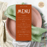 Mini texte en terre cuite Mariage carte menu<br><div class="desc">Carte de menu minimaliste Mariage en terre cuite. Disponible numériquement et imprimé. Personnalisez facilement le texte à vos propres détails qui inclut des alternatives pour vos options végétaliennes ou végétariennes. Vous pouvez changer si vous désirez des couleurs de votre choix pour correspondre à votre thème mariage.</div>