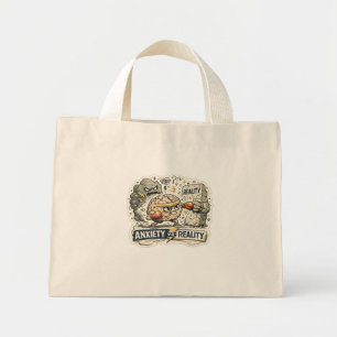 Mini Tote Bag Anxiété vs Réalité Humour Mental Drôle Il