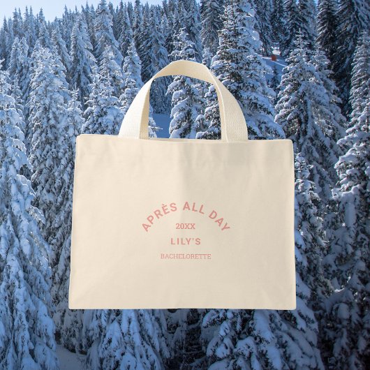 Mini Tote Bag Après All Day Pink Bachelorette Crest de ski