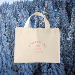 Mini Tote Bag Après toute la journée Pink Bachelorette Ski Party