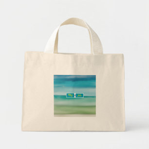 Mini Tote Bag Art de l'horizon océanique à l'aquarelle abstraite