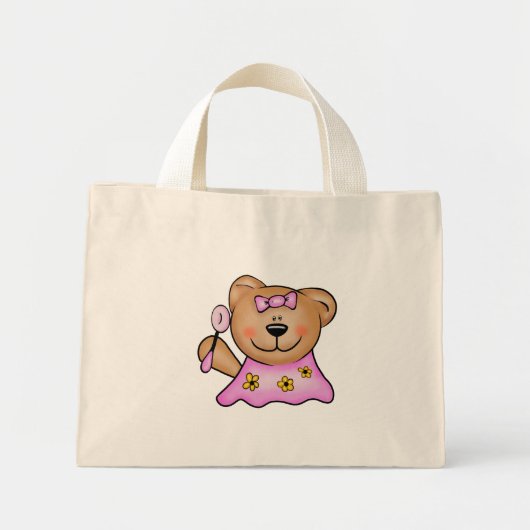 Mini Tote Bag Bébé mignonne Fille Teddy Ours en rose (Devant)