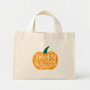Mini Tote Bag Bonne lettre Halloween sur citrouille sculpté