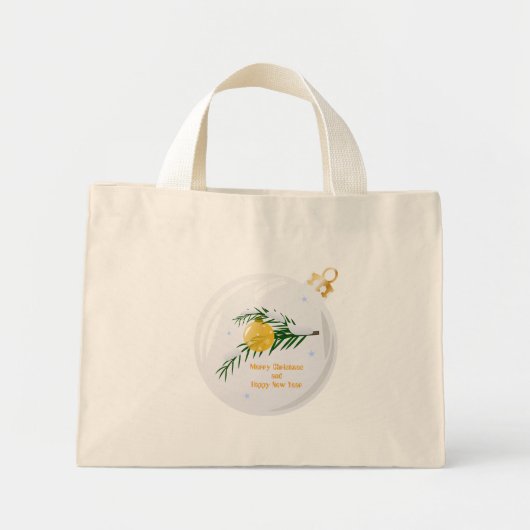 Mini Tote Bag Branche de Noël décorée en bauble (Devant)