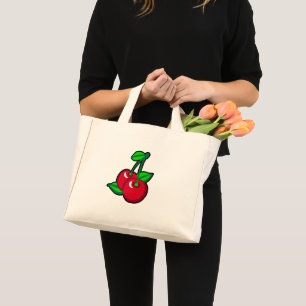 Mini Tote Bag Carton Rouge Vert Cerises Noires Fruit Art