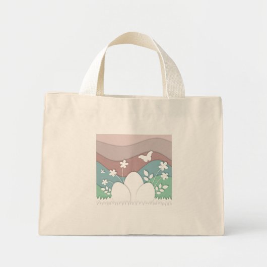 Mini Tote Bag Chasse aux oeufs de Pâques papier coupé printemps (Devant)