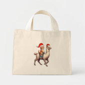 Mini Tote Bag Chat de Noël équitation Llama, Xmas Llama et Kitte (Devant)