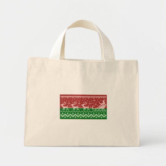 Mini Tote Bag Chaudron moche Le Père Noël traîne et rennes (Devant)