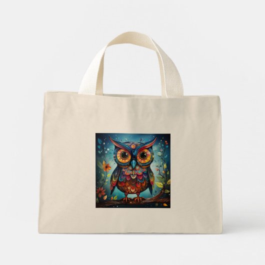 Mini Tote Bag Chouette mûre Whimsical Personnalisée (Dos)
