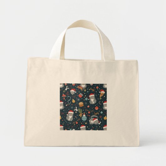 Mini Tote Bag Christmas Pattern Cats (Devant)